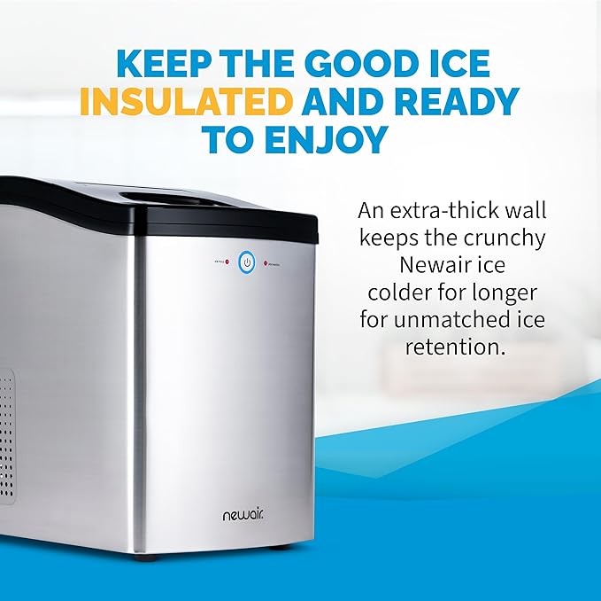 Newair Nugget Ice Maker, Sonic Speed Countertop Crunchy Ice Pellet Machine 45 lbs. of Ice a Day, Stainless Steel, Self-Cleaning Function and BPA-Free Parts, Perfect for Home, Kitchen, and More