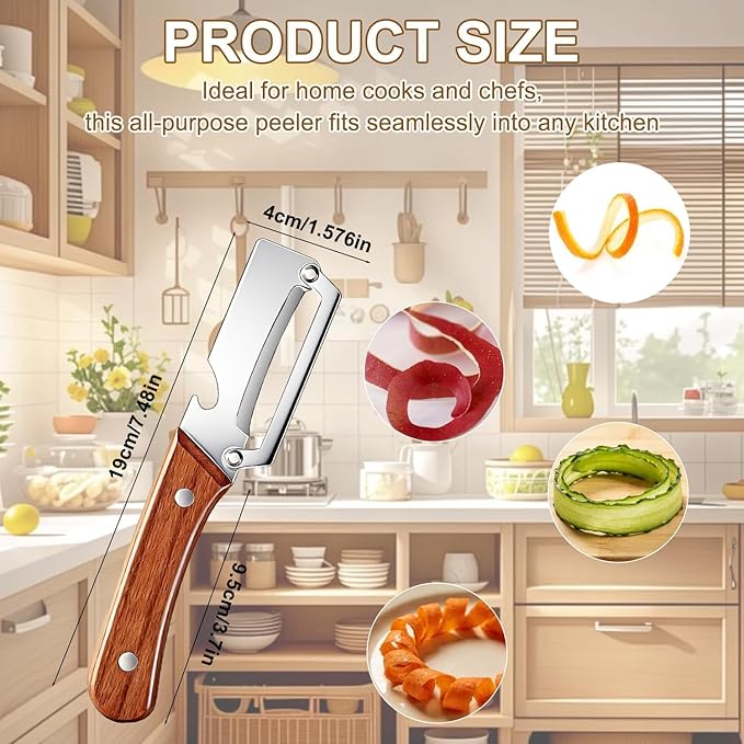 2-in-1 Multifunctional Vegetable Peeler with Wooden Handle & Stainless Steel Blade, Multifunctional Vegetable Peeler, Built-in Bottle Opener, Fruit & Vegetable Kitchen Peeling Tool (2Pcs)