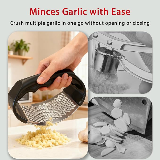 Garlic press rocker, Stainless Steel Garlic Crusher – Effortless Mincing, Rust-Resistant Kitchen Gadget