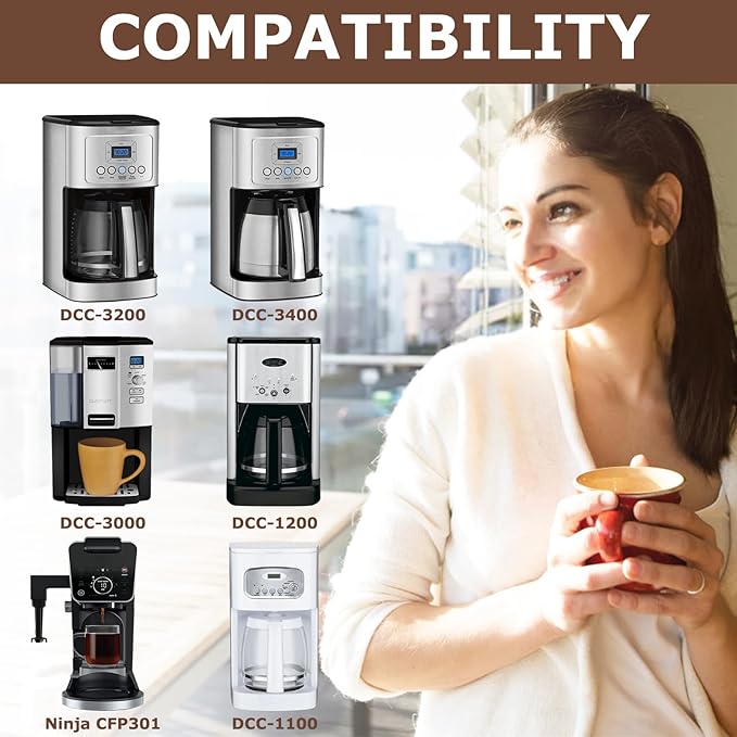 KEEPOW Reusable Coffee Filter Replacement 8-12 Cup, Compatible with Ninja & Cuisinart Coffee Makers, #4 Cone Gold Tone Coffee Filter Basket