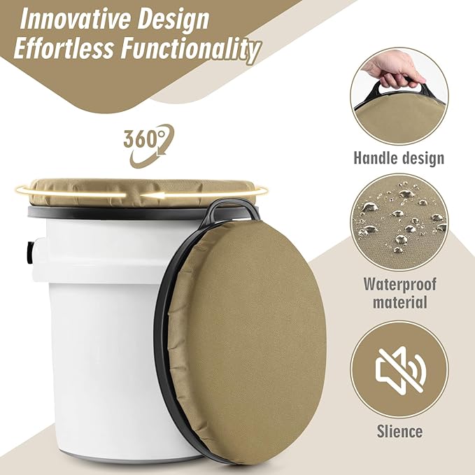 5 Gallon Bucket Seat for Yeti Only, 360 Degree Swivel Load Out Bucket Seat, 5 Gal Foam Cushion Bucket Seats Lid with Padded Top for Hunting Fishing Camping Outdoor