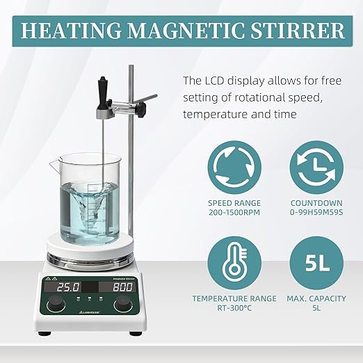 LHS-300 Magnetic Stirrer Hot Plate with Probe - 5L Capacity, 300°C, 200-1500 RPM, 5.5" Hotplate