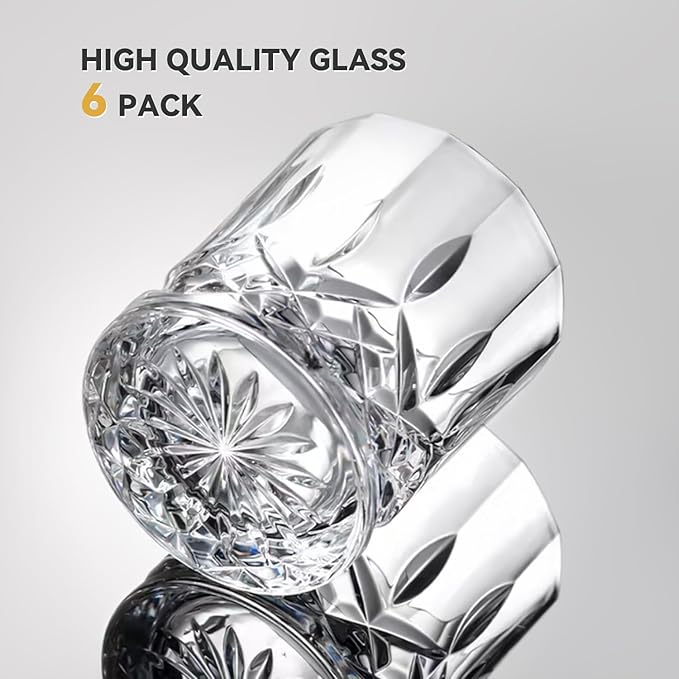 Whiskey Glasses Set of 6, 11 OZ Old-Fashioned, Rum & Scotch Glasses
