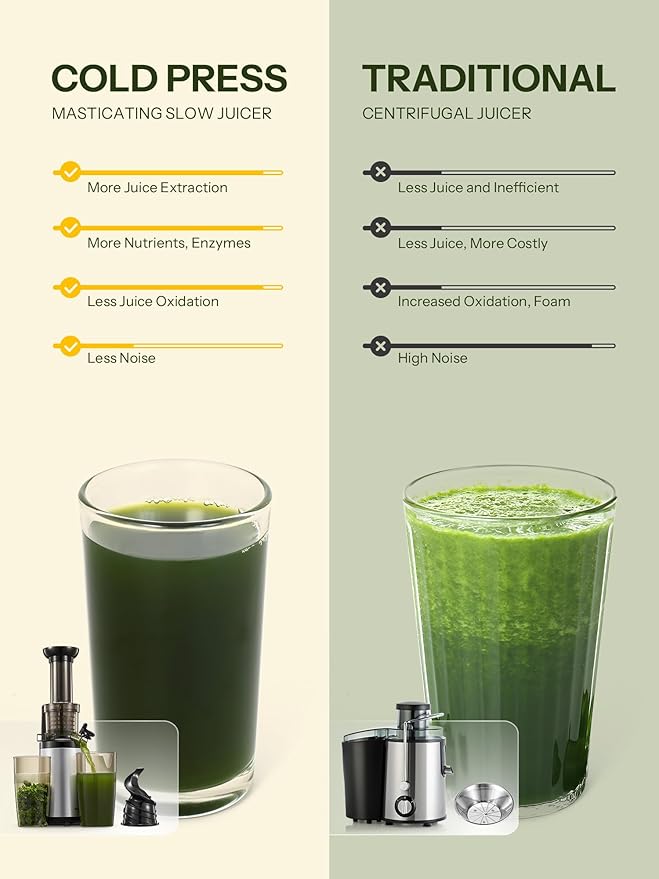 Masticating Juicer Machines, Reemix Cold Press juicer Machine Compact & Small Size, Juice Extractor, Nutrient and Vitamin Dense, BPA-Free Tritan, Easy to Clean (Silver)