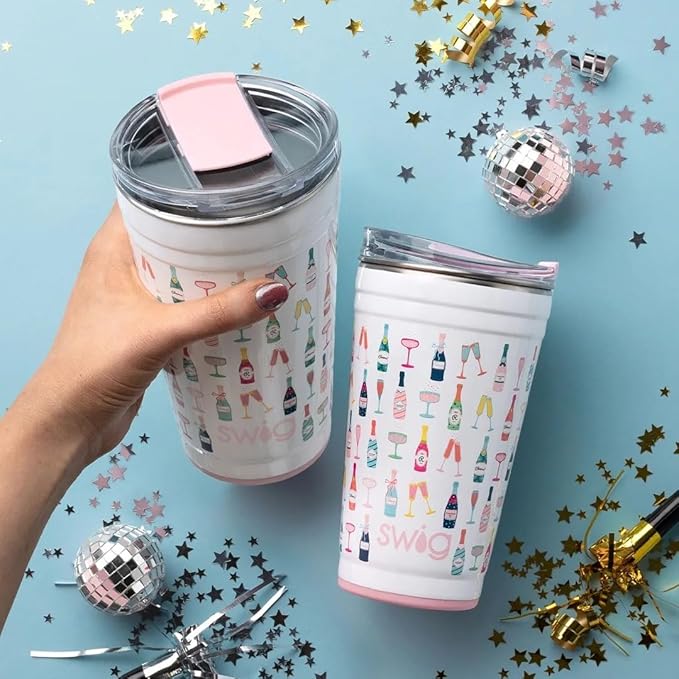 Swig Life 24oz Party Cup, Stackable Insulated Travel Coffee Tumbler with EZ Slider Lid, Cup Holder Friendly, Stainless Steel 24 oz Tumbler, Reusable Coffee Mug (Get Crackin)