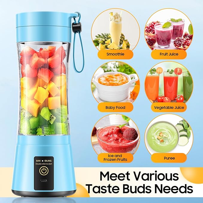 Cordless Personal Size Portable Blender - 12 Oz Blender for Smoothies and Shakes with BPA Free Traveling Juice Cup, 6 Blades for Powerful Blending, Suit for Sports/Travel/Home