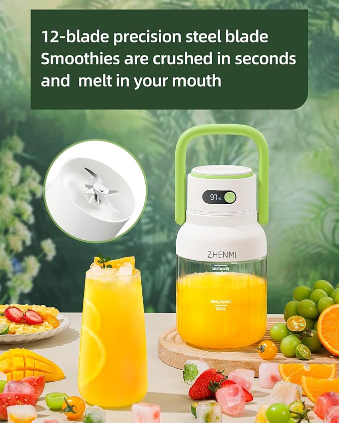 Portable Blender, Personal Blender for Smoothies & Shakes, Cordless, 33oz BPA-Free Vessel, 18000RPM Motor, Leakproof Lid with Sip Spout, USB-C Rechargeable, Easy-to-Clean Parts (Green)