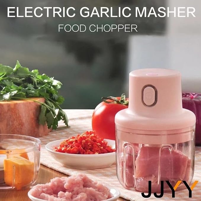 WONCHIEF 2-in-1 Electric Food Chopper with Dual Blades & Bowls | USB Rechargeable Mini Kitchen Processor for Garlic, Vegetables, Fruits | Portable Masher for Indoor/Outdoor Cooking (250ml+100ml)