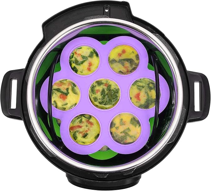 ROTTAY Silicone Egg Bites Molds and Steamer Rack Trivet with Heat Resistant Handles Fit Instant Pot Accessories, 7pcs set for 6qt & 8qt Electric Pressure Cooker With 2 Spoons and Silicone spatula