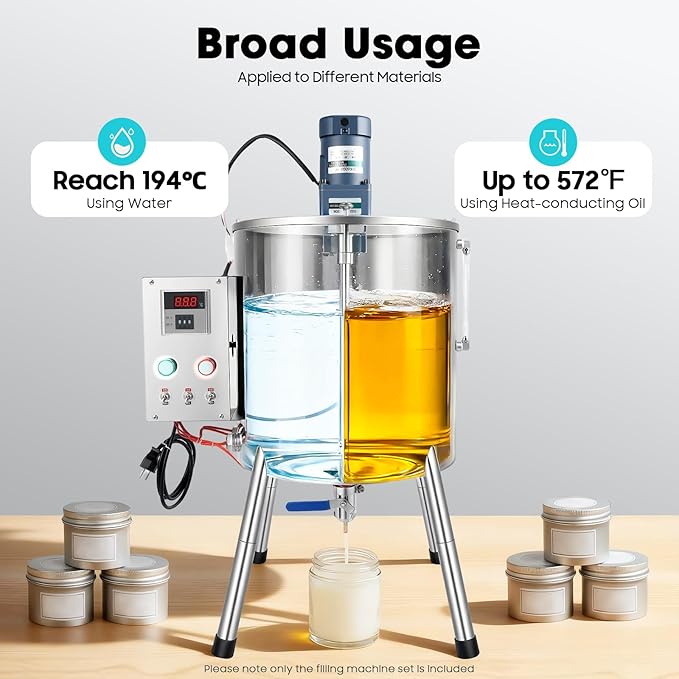 30L/8Gal Commercial Automatic Heating Stirring Mixing Filling Machine, 110v 1500w Lipstick Filling Machine for Dissolving and Filling Lipsticks, Candles, Vaseline, Oils