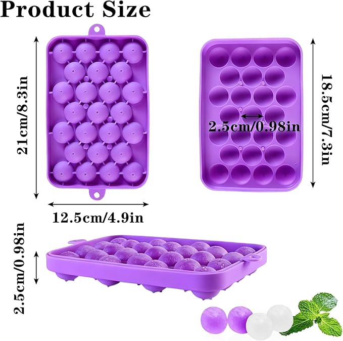 Ice Cube Tray Easy Release Flexible Silicone Round Ice Sphere Tray with Removable Lids Reusable 25 Mini Stackable Ice Ball Maker Mold for Chilling Whiskey Cocktail Coffee, BPA Free