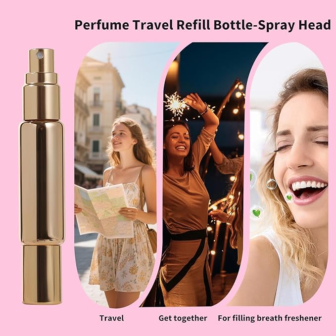 2-in-1 Refillable Perfume Bottle 10ml (4 Pack), Dual-Head Spray & Roller Design, Leakproof Travel Glass Atomizer for Perfume, Cologne and Essential Oils