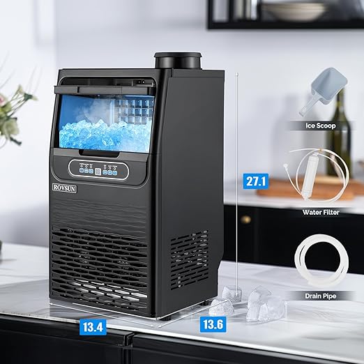 ROVSUN 90LBS/24H Countertop Ice Maker with 2 Water Inlets & Appointment Function, Freestanding Ice Machine with 11lbs Storage Bin, Ice Scoop, Drain Pipe & Water Filter (Black)