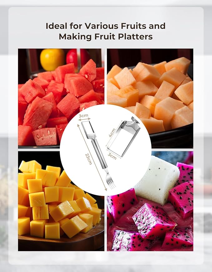 CripsTaste 2 Pack Watermelon Fork Cutter Slicer Tool, 2-in-1 Stainless Steel Fruit Cutter Melon Slicer Cutter Tool, Watermelon Cutting Tool for Home Party Camping Kitchen Gadget