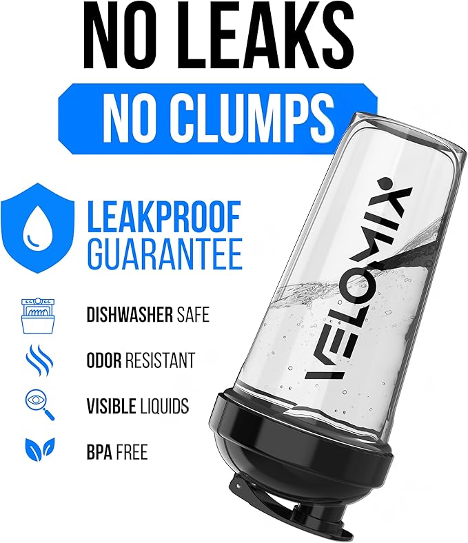 VELOMIX -4 PACK- 28 oz Protein Shaker Bottle for Protein Mixes - 4x Wire Whisk | Leak Proof Shaker Cups for Protein Shakes | Protein Shaker Bottle Pack | Protein Shake Cup (NeoCool Pack)