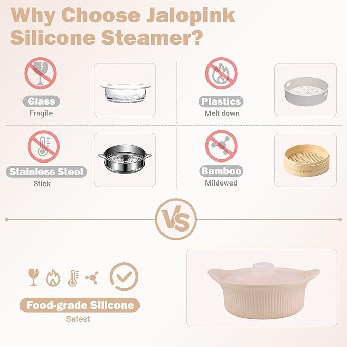 Silicone Microwave Steamer - Microwave Pot Steamer Basket Bowl for Baby Food, Vegetables & Dumplings, Compact & Lightweight Design, Oven & Dishwasher Safe (Pink, S 20oz(600ml))