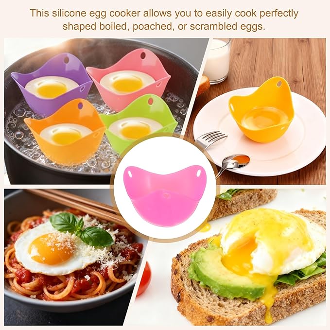 uxcell 8 Pack Egg Poacher, Nonstick Silicone Egg Poacher Cups Poached Cups Kitchen Breakfast Gadget for Microwave Air Fryer Stove Top Cooking Boiled Poached, Fuchsia