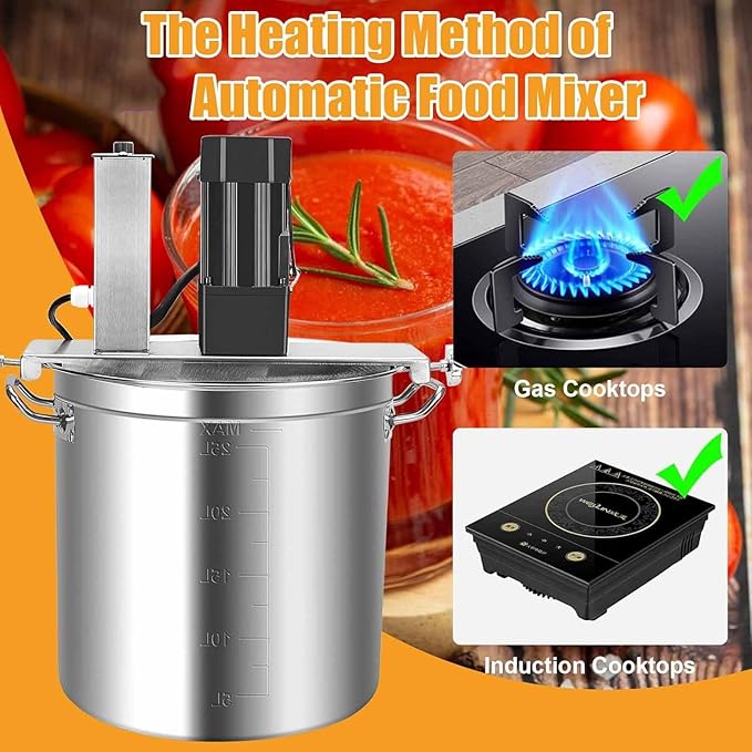 Automatic Food Mixer, Pot Stirrer Mixer Electric, Electric Mixer Machine for Jam Sauce, Stainless Steel Heating Food Mixer Equipment Auto for Mixing Jam&Sauce&Sticky Filling 25L