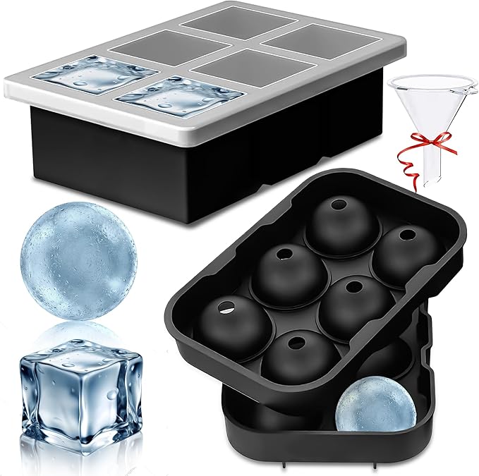 Ice Molds for Freezer with Lid – Silicone Ice Ball Mold for Whiskey & Cocktails, Slow Melting Round Ice Balls, BPA Free Flexible Ice Tray, Easy Release (black)