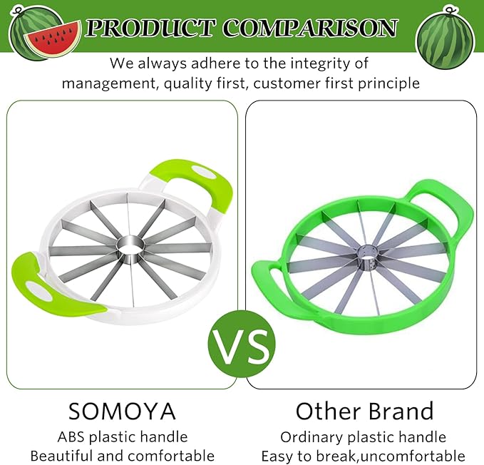 Extra Large Watermelon Slicer Cutter Comfort Silicone Handle Stainless Steel Round Divider for Cantaloup Melon,Pineapple,Honeydew,Cutting Slicing Kitchen Tools