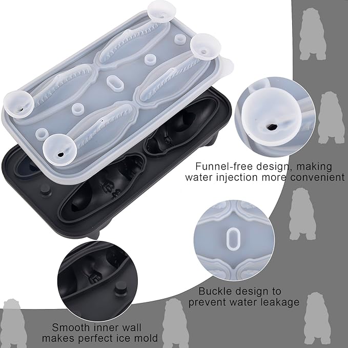 Dinosaur Ice Cube Tray Mold - 3D Dino Shape Ice Cube Trays, Cute Monster Ice Cube Molds for Whiskey Bourbon, 4-Hole Large Fun Shapes Ice Cube Trays with Lid, Funny Dinosaur Gifts for Lovers Women Men