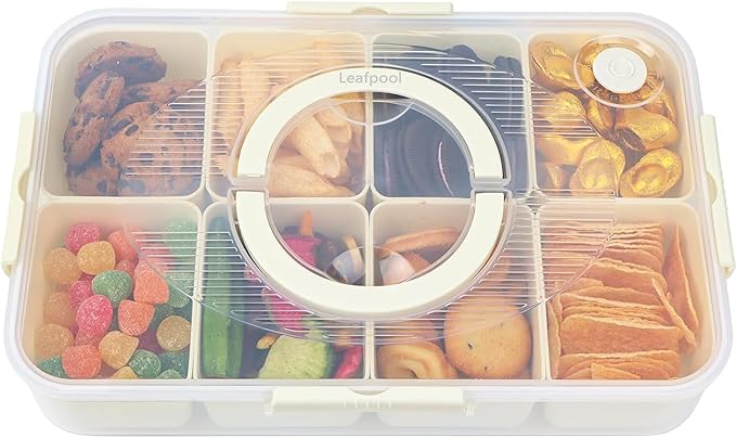 Snackle Box Container, Dishwasher and Microwave Safety Divided Serving Tray with Lid and Handle, Portable Snack Platters Clear Plastic Boxes for Fruits, Snacks and Candy（8 Compartments）
