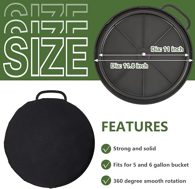 Lewtemi 2 Pcs 5 Gallon Bucket Seat 360 Degree Swivel Lid with 2" Thick Black Padded Cushion Lid with Waterproof Cover, Ideal for Winter Ice Fishing, Waterfowl Hunting, Camping and Outdoor Activities