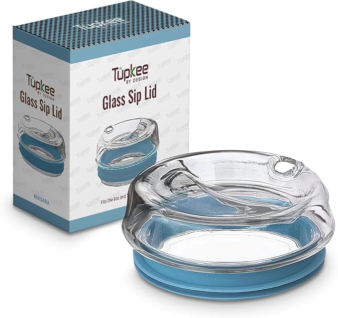 Tupkee Glass Sip Lid Niagara - Replacement Double Wall Glass Tumbler, 14oz & 8oz Hand Blown Travel Mug