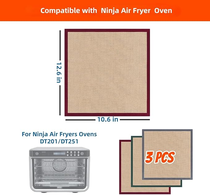 Reusable Silicone Liners For Ninja Air Fryers Ovens DT201/DT251, 3 PCS Rectangle Air Fryer Paper Liner, Accessories for Ninja Foodi Air Fryer Basket