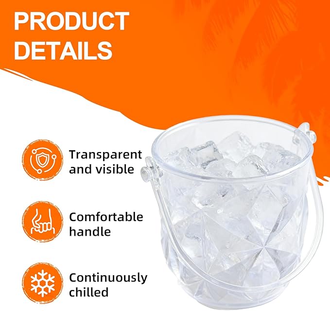 Crystal Ice Bucket with Handle & Tongs-1.1 L Plastic Clear Champagne Ice Buckets for Parties, Beer, Wine, Drinks, Cocktails,-Soda, Mimosa Bar Supplies (Style-D, 37 oz (1.1 L))