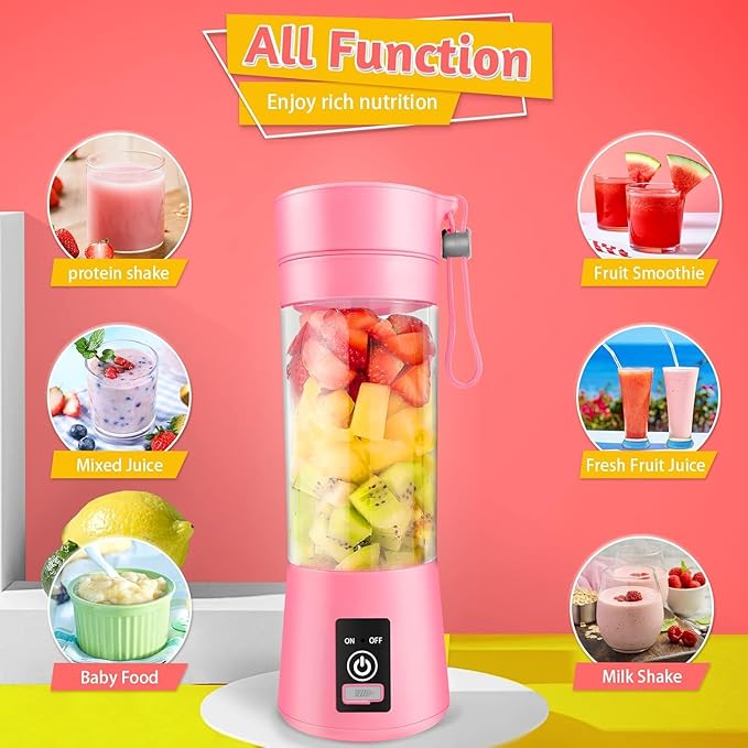 Portable Personal Blender for Shakes and Smoothies with 6 Blades, 380ml Fresh Juice Blender with Rechargeable USB Port
