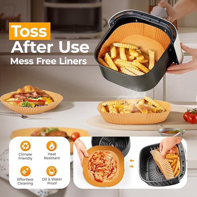 360 Pcs Air Fryer Liners Disposable, 8" Square Air Fryer Paper Liners, Unbleached Parchment Paper for Air Fryer Basket, Non-Stick & Leakproof Baking Liner for Microwave Oven Pan
