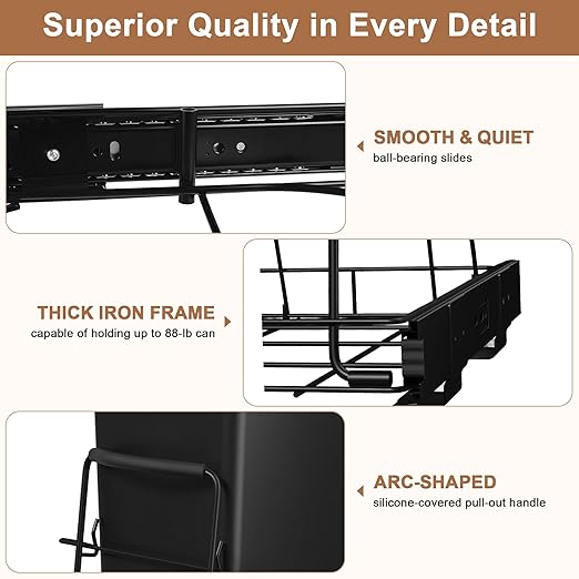 Pull Out Trash Can Under Cabinet Shelf - Under Sink Trash Can Pull Out Slider for 30–35 Quart Cans Up to 80 lb - Cabinet Trash Can Pull Out Kit - (Can Not Included)