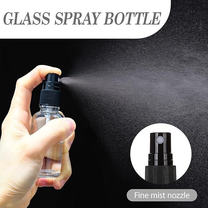 1 oz Glass Spray Bottles,Small Empty Fine Mist Refillable Travel Spray Bottle for Cleaning,Perfume,Aromatherapy,Cosmetic Sprays,Hair,Essential Oils with Fine Mist Dispenser（6 Pack）