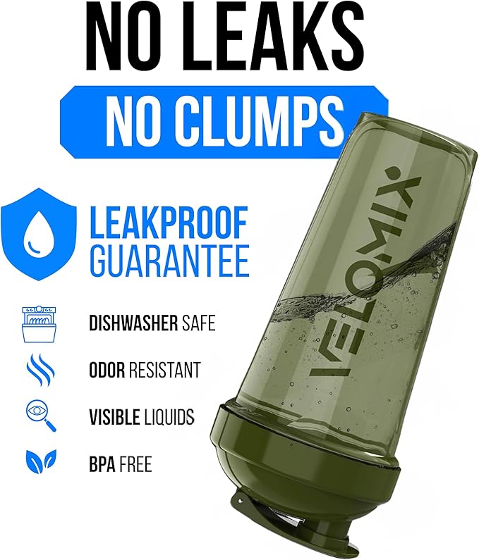 VELOMIX -2 Pack- 28 oz Protein Shaker Bottles for Protein Mixes - 2x Wire Whisk | Leak Proof Shaker Cups for Protein Shakes and Pre Workout | Protein Shaker Bottle Pack (A2) Soft Blue/Green