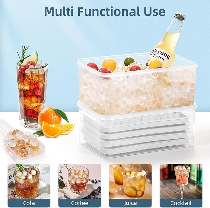 WIBIMEN Mini Ice Cube Trays, 0.55” Tiny Pebble Ice for Iced Coffee & Cocktails, Fast Chill, Easy Twist Release, Stackable with Lid & Storage Bin (4 Pack, White)