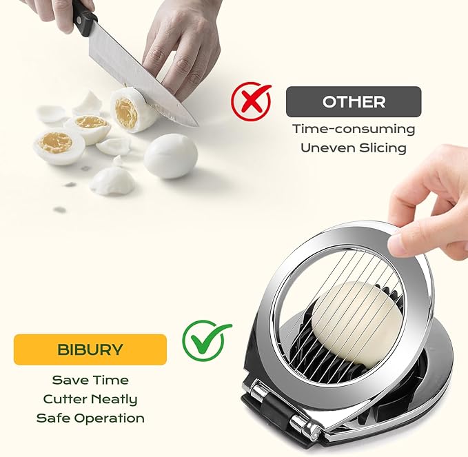 Egg Slicer, BIBURY Egg Slicer for Hard Boiled Eggs, Heavy Duty Egg Cutter for Egg Strawberry Mushroom Soft Fruit, Stainless Steel Wire with 3 Slicing Styles, Easy to Clean