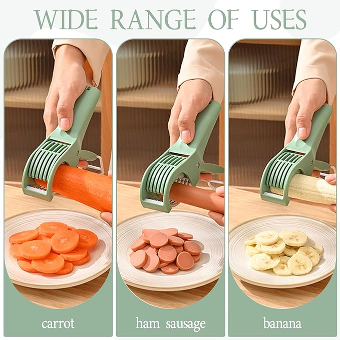 Food Manual Slicer,Grape Cutter,Multifunctional Banana Slicer And Vegetable Cutter,Stainless Steel Slicers Cutter With Abs Handle,For Banana Sausages,Cucumbers,Strawberries,Grape(Green)