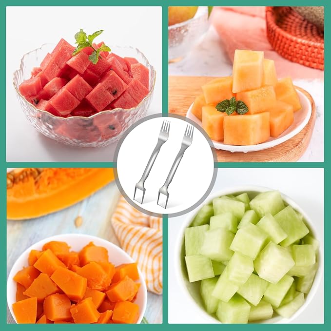 2PCS Watermelon Cutter, 2026 Watermelon Fork Slicer Cutter Dual-Head, 2-in-1 Stainless Steel Melon Fork Slicer Knife Kitchen for Family Home Party Camping Kitchen Gadget