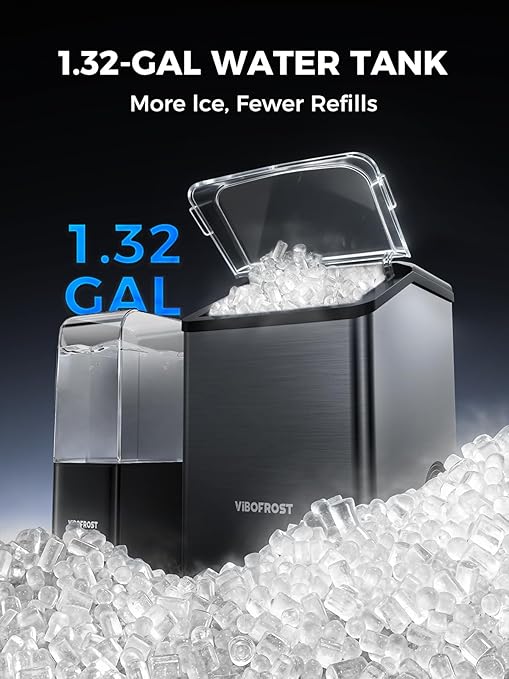 VIBOFROST Nugget Ice Makers Countertop with 1.32 Gallon Tank, 40 lbs/24H, Chewable Sonic Ice, Pellet Ice Machine with Auto Descaling System, Scoop Included, Stainless Steel