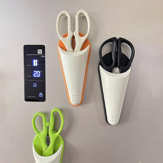 2PCS Magnetic Scissors Holder, Adsorption & Draining Holes Design ABS Plastic Detachable Refrigerator Magnetic Scissors Storage Box, Shears Storage Case for Kitchen Organizer (Black)