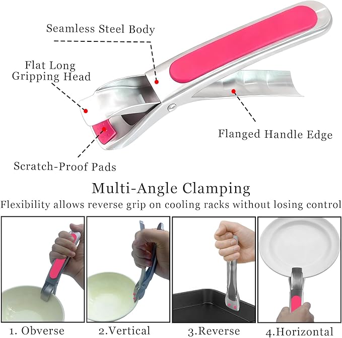 2PCS Hot Plate Gripper,Air Fryer Pans Gripper,Stainless Steel Hot Plate Bowl Retriever,Anti Scald Bowl Holder Clip,Kitchen Lifters Tongs for Egg Custard,Jidangeng,Microwave,Toaster,Oven Steamer