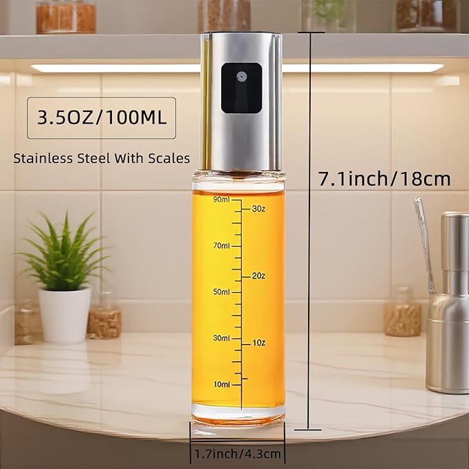 Olive Oil Sprayer, 3.5oz/100ml Oil Sprayer for Cooking, Oil Sprayer for Air Fryer, Stainless Steel Pump for Mist Spray, Food Grade Glass Metarial Mister for Kitchen Gadgets, Salad, BBQ