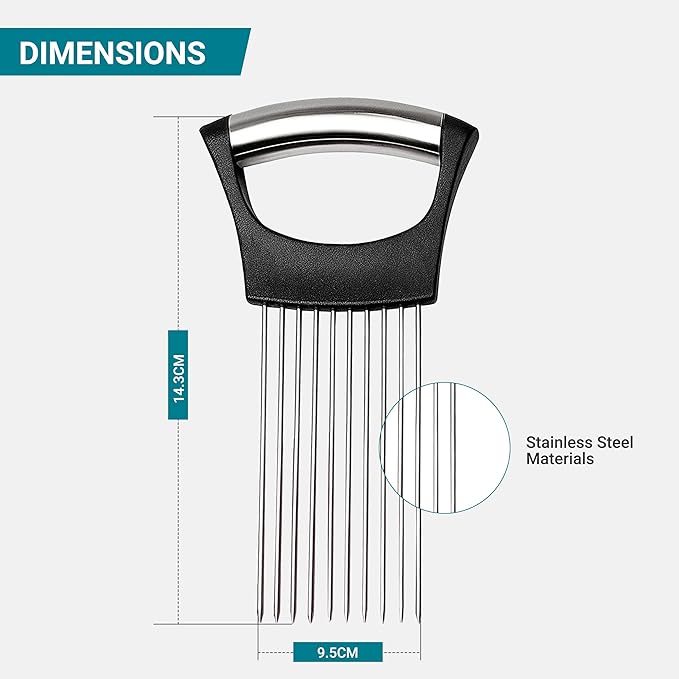 Onion Holder for Slicing – Stainless Steel Onion Slicer with Handle, Safe & Even Cuts, Time-Saving Vegetable Cutting Tool
