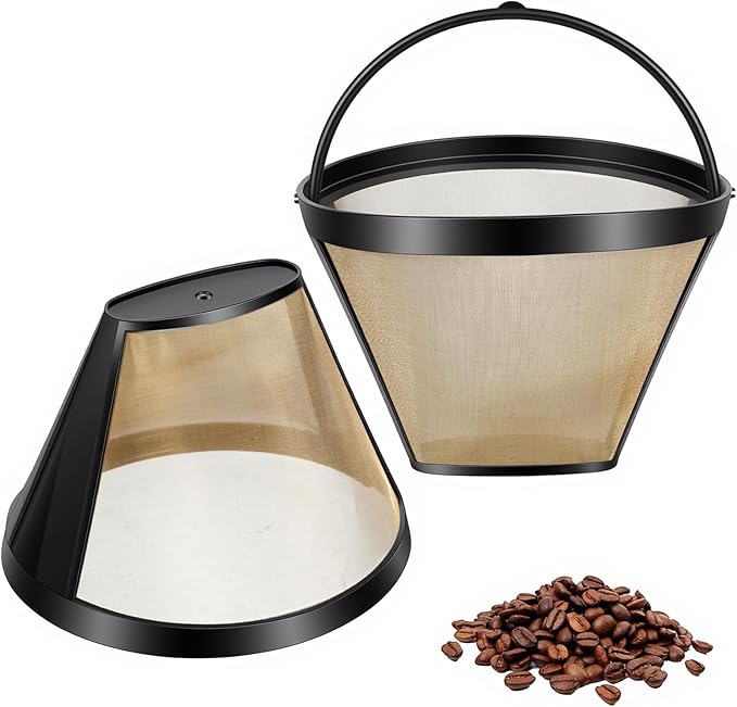 2pcs 4 Cone Coffee Filters Basket Reusable Coffee Maker Filter Replacement With Handle Permanent Reusable Filter Basket For Makers Brewers