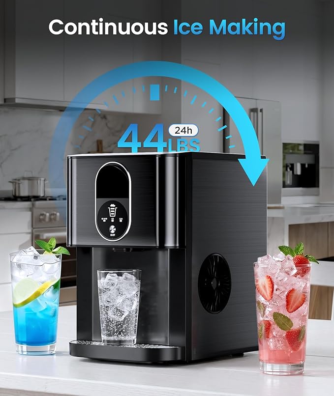 Antarctic Star Countertop Nugget Ice Maker, 44lbs/24H Chewable Pellet Ice Machine with Contactless Dispenser, 2.4L Water Reservoir, Self-Cleaning, Soft Nugget Ice for Home, Kitchen, Bar, Office, Black