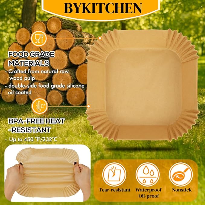 BYKITCHEN Air Fryer Sheets Liners for Ninja AG301 Grill, AF141 Pro 4-in-1 & More, 9in Disposable Square Air Fryer Parchment Paper Filters for 5 to 8 Qt, Ninja Foodi Grill Accessories(Set of 100)