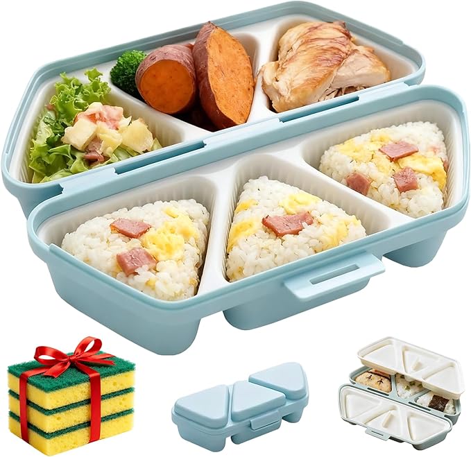 Onigiri Mold,6 in 1 Triangle Sushi Making Kit,Portable Rice Ball Mold Once Quickly Making 6 Pcs Onigiris,Multifunctional Sushi Kit for Home Kitchen Meal Prep（Blue）