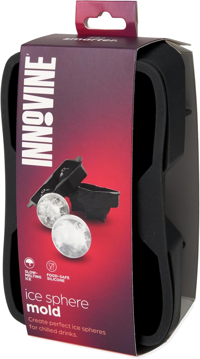 Innovine Ice Sphere Mold for Whiskey & Cocktails - Food-Safe Silicone - Slow-Melting, Limits Dilution - Perfect for Whiskey and Cocktails - Creates 2 2.25” (57mm) Ice Ball Maker, Set of 1