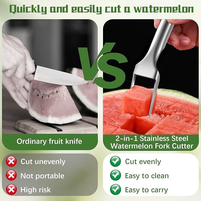 2Pcs Watermelon Cutter, 2-in-1 Stainless Steel Fruit Cutter, Multifunctional Summer Watermelon Cutter, Flexible Kitchen Gadget